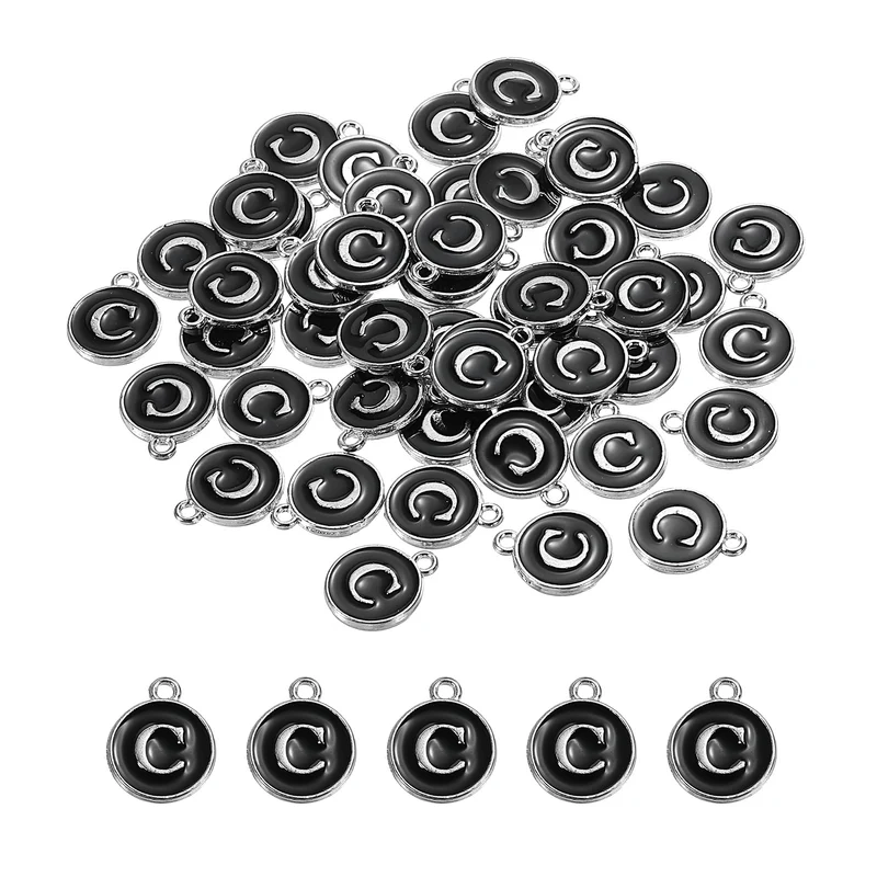 50 Pcs Alphabet C Enamel Letter Charm Enamel Initial Charm Black