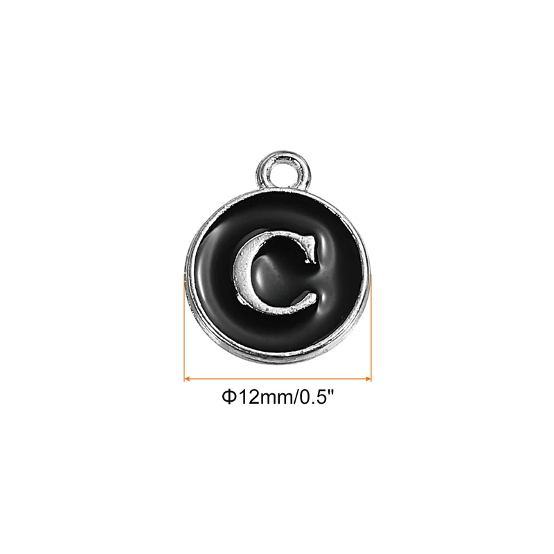 50 Pcs Alphabet C Enamel Letter Charm Enamel Initial Charm Black