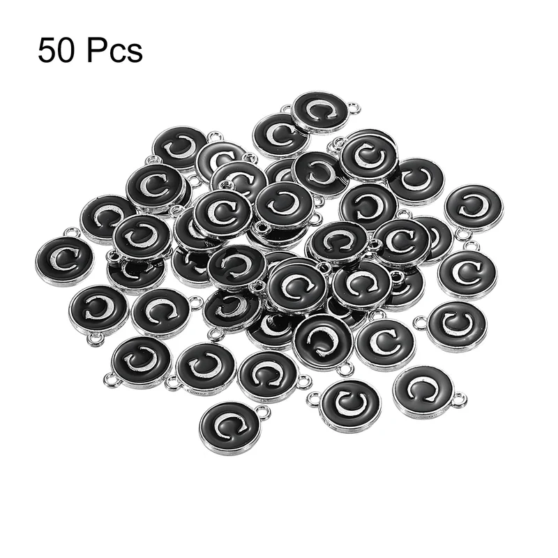 50 Pcs Alphabet C Enamel Letter Charm Enamel Initial Charm Black