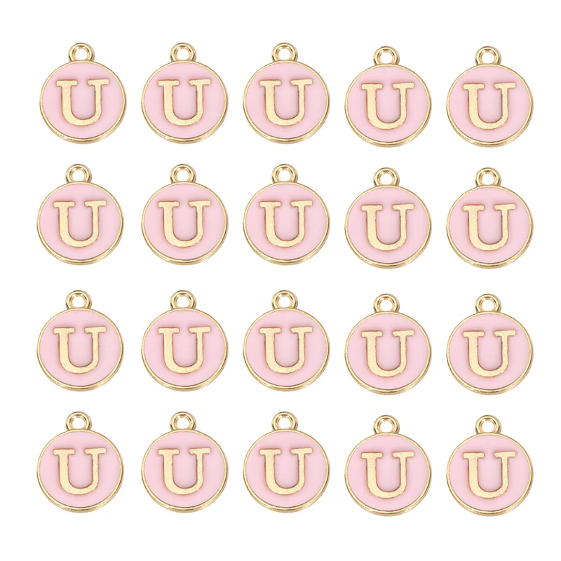 36pcs Letter U Pendants Double Sided Charm Enamel Alphabet Pendant Gold & Pink