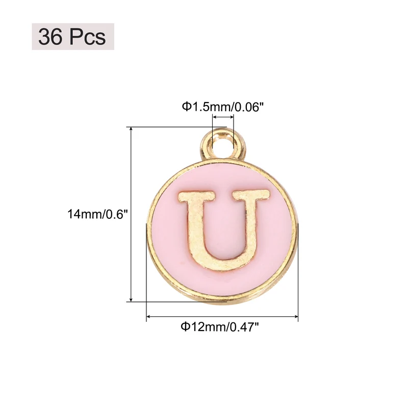 36pcs Letter U Pendants Double Sided Charm Enamel Alphabet Pendant Gold & Pink