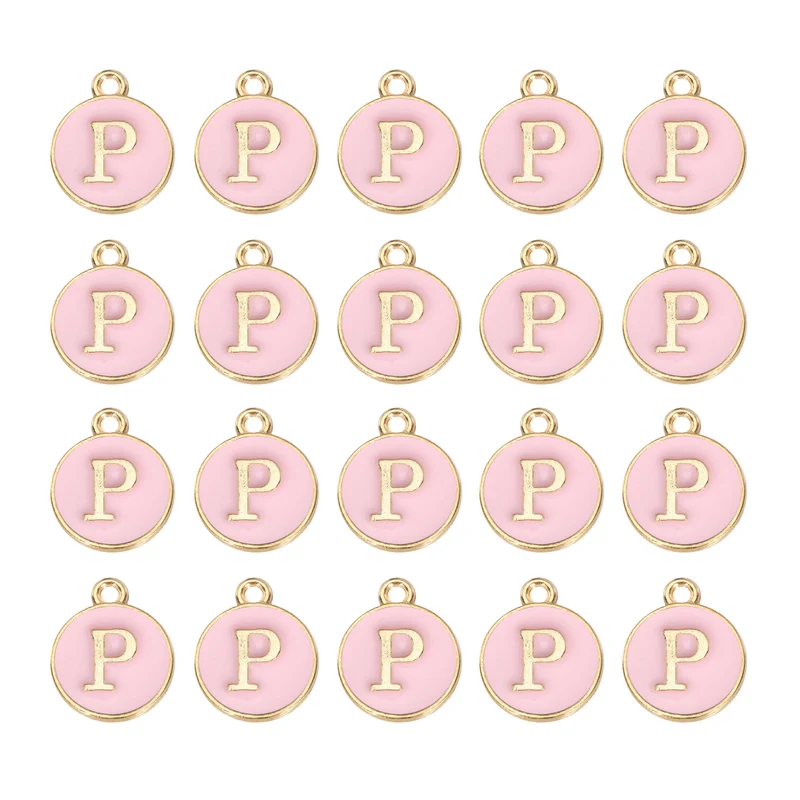 36pcs Letter P Pendants Double Sided Charm Enamel Alphabet Pendant Gold & Pink