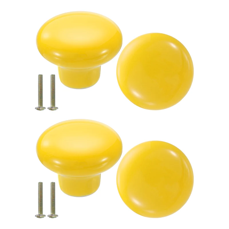 4 Pack Round Ceramic Drawer Knobs Yellow Dresser Pulls Handles