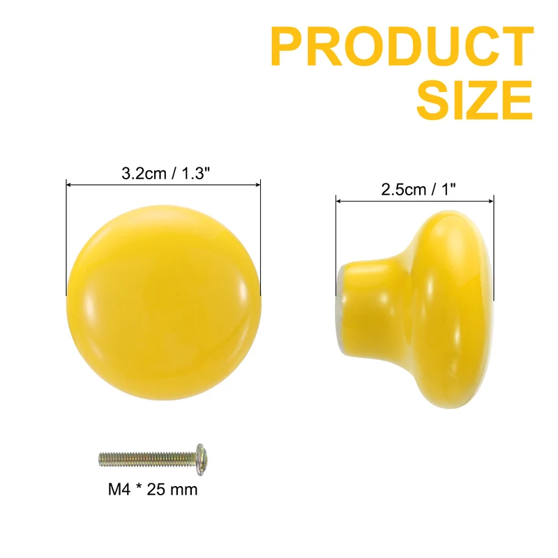 4 Pack Round Ceramic Drawer Knobs Yellow Dresser Pulls Handles