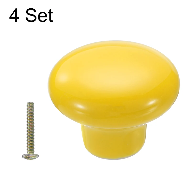 4 Pack Round Ceramic Drawer Knobs Yellow Dresser Pulls Handles