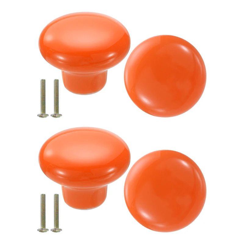 4 Packs Round Ceramic Drawer Knobs Orange Dresser Pulls Handles
