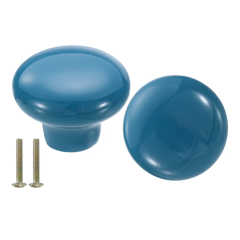 2 Packs Round Ceramic Drawer Knobs Blue Dresser Pulls Handles