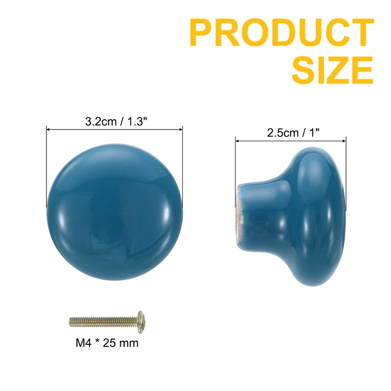 2 Packs Round Ceramic Drawer Knobs Blue Dresser Pulls Handles