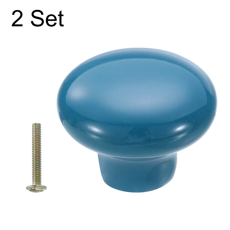 2 Packs Round Ceramic Drawer Knobs Blue Dresser Pulls Handles