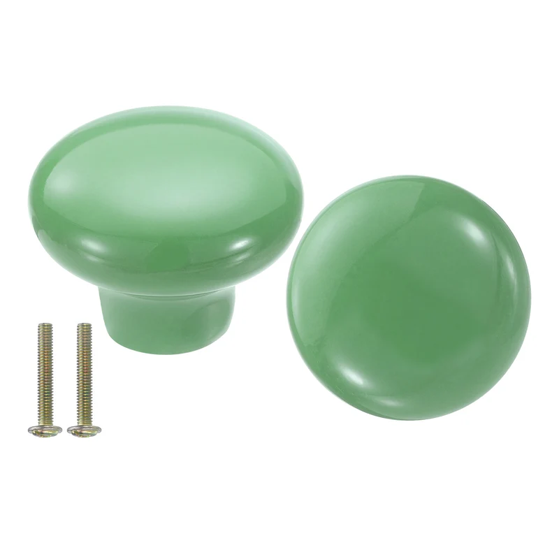 2 Pack Round Ceramic Drawer Knobs Green Dresser Pulls Handles