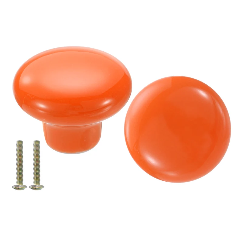 2 Packs Round Ceramic Drawer Knobs Orange Dresser Pulls Handles
