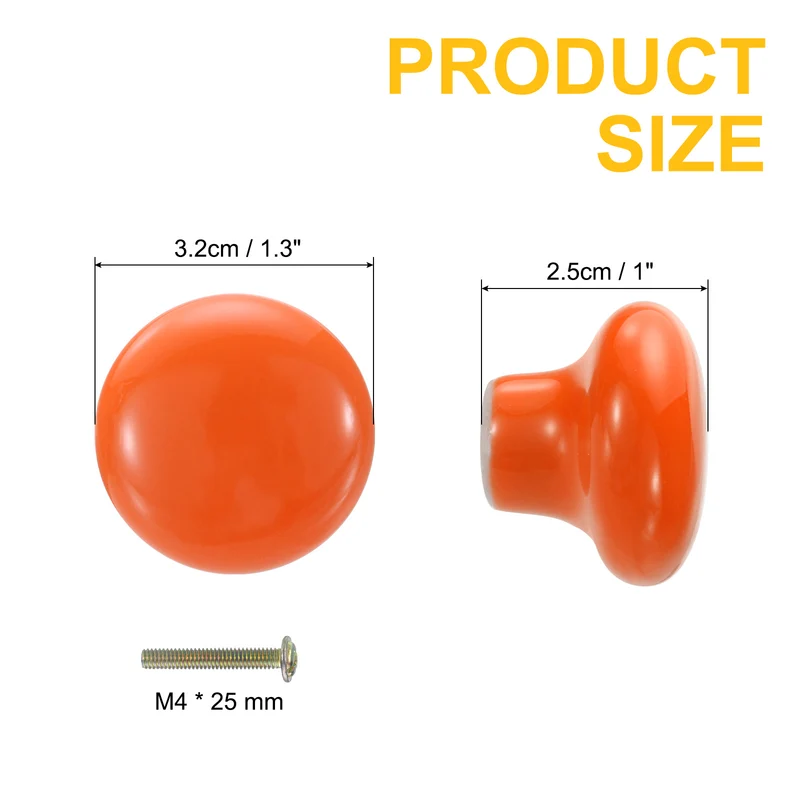 2 Packs Round Ceramic Drawer Knobs Orange Dresser Pulls Handles