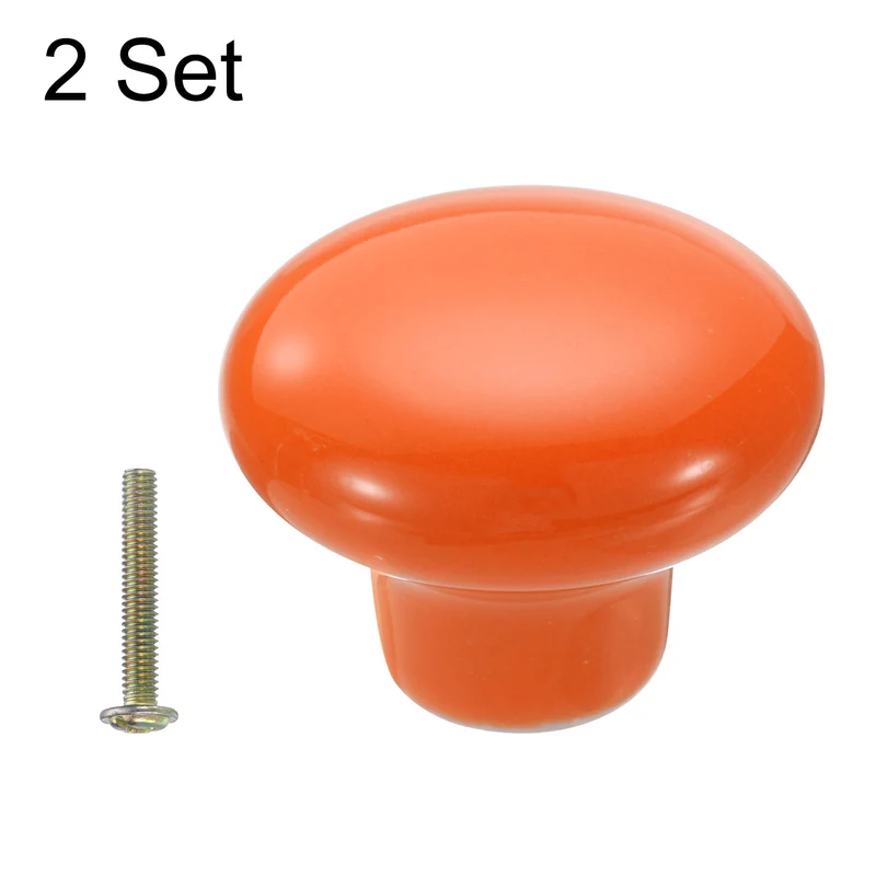 2 Packs Round Ceramic Drawer Knobs Orange Dresser Pulls Handles