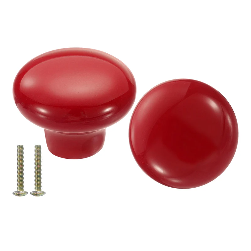 2 Packs Round Ceramic Drawer Knobs Red Dresser Pulls Handles