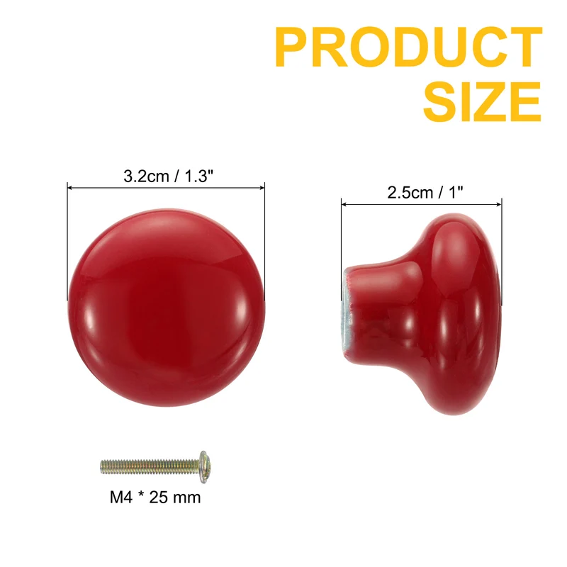 2 Packs Round Ceramic Drawer Knobs Red Dresser Pulls Handles