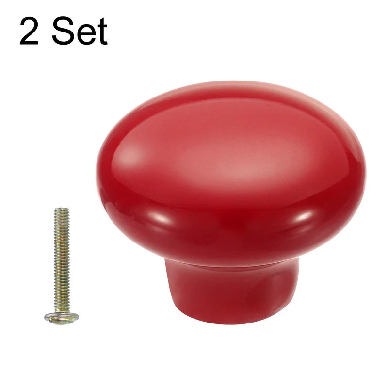 2 Packs Round Ceramic Drawer Knobs Red Dresser Pulls Handles