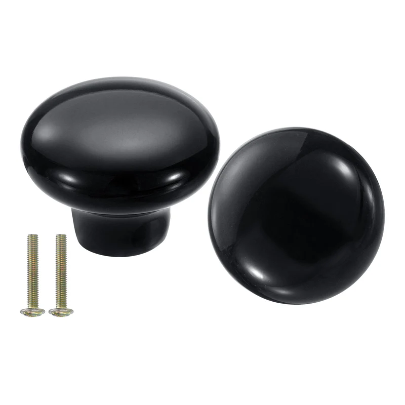 2 Pack Round Ceramic Drawer Knobs Black Dresser Pulls Handles