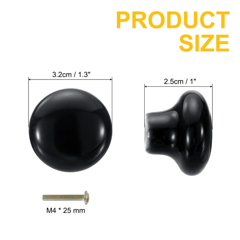 2 Pack Round Ceramic Drawer Knobs Black Dresser Pulls Handles