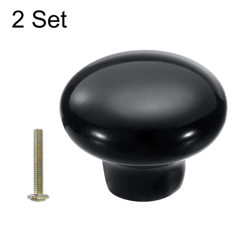 2 Pack Round Ceramic Drawer Knobs Black Dresser Pulls Handles