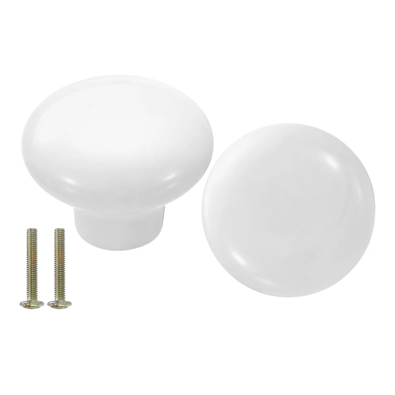 2 Pack Round Ceramic Drawer Knobs White Dresser Pulls Handles