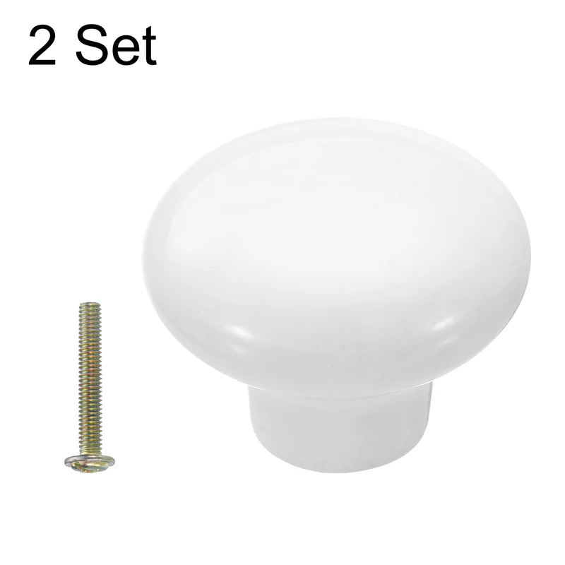 2 Pack Round Ceramic Drawer Knobs White Dresser Pulls Handles