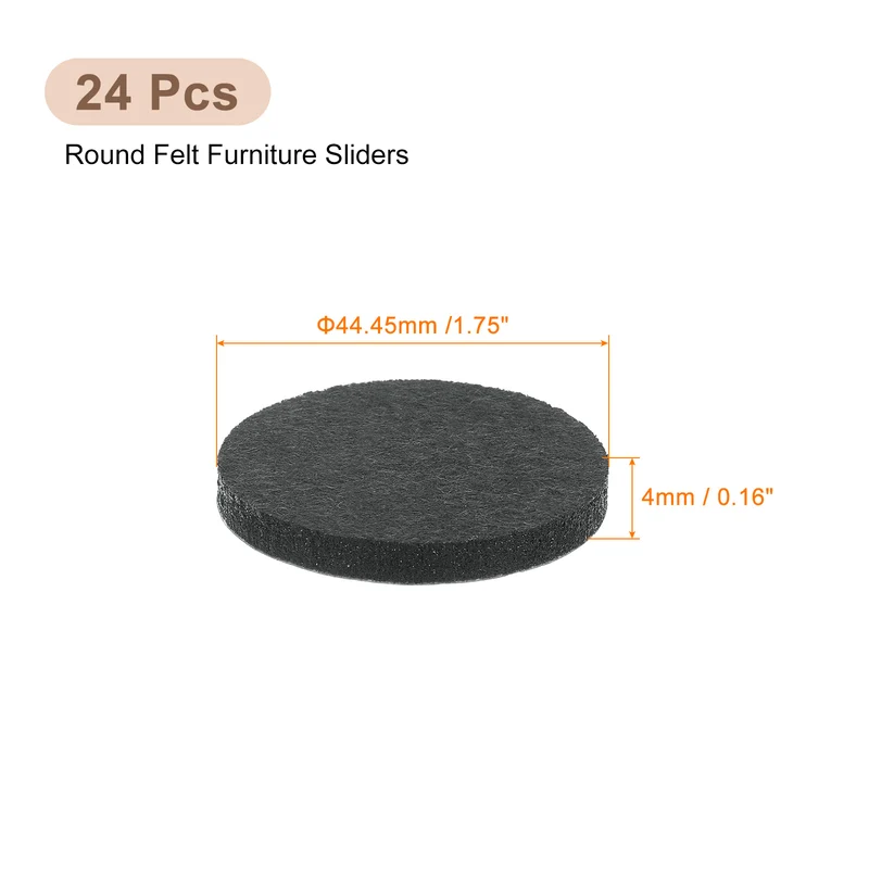 24Pcs Furniture Sliders 1.75" Self Adhesive Felt Furniture Pads Black