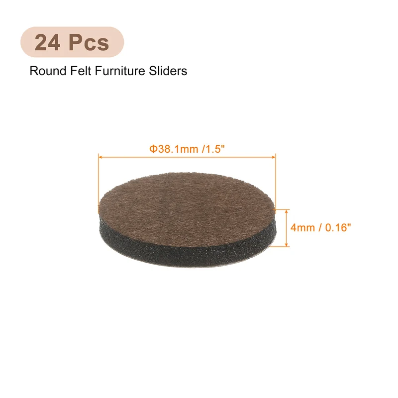 Furniture Sliders, 24Pcs 1.5" - Self Adhesive Felt Furniture Pads (Brown)