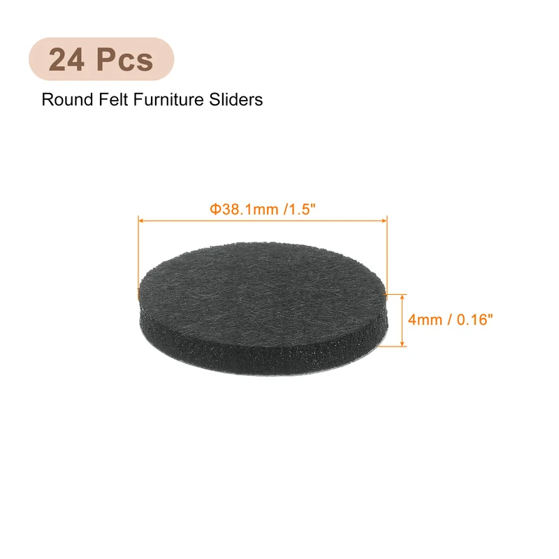 Furniture Sliders, 24Pcs 1.5" - Self Adhesive Felt Furniture Pads (Black)
