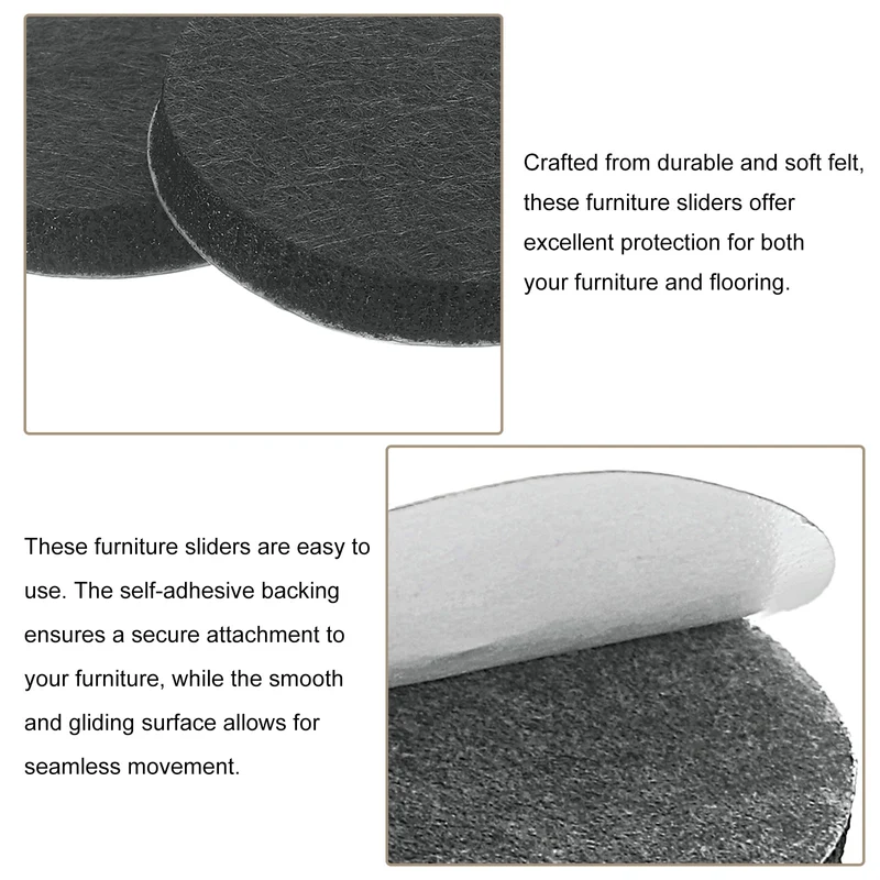 24Pcs Furniture Sliders 1.25" Self Adhesive Felt Furniture Pads Black
