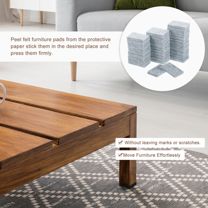 36Pcs 1.4"x0.9" Rectangle Self Adhesive Felt Furniture Pads (Gray)