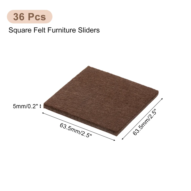 Furniture Pads, 36Pcs 2.5" Square Self Adhesive Felt Furniture Pads (Brown)