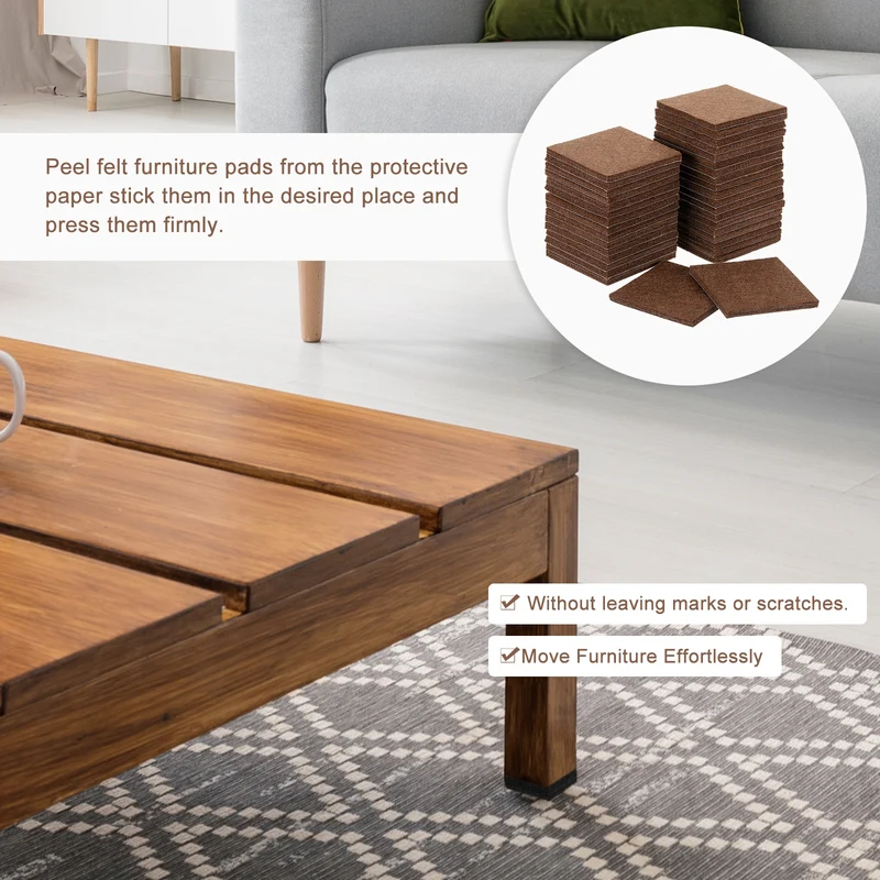 Furniture Pads, 36Pcs 2.5" Square Self Adhesive Felt Furniture Pads (Brown)