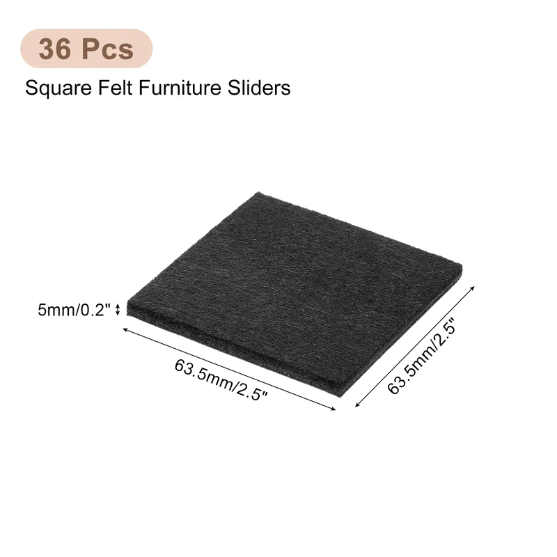 Furniture Pads, 36Pcs 2.5" Square Self Adhesive Felt Furniture Pads (Black)