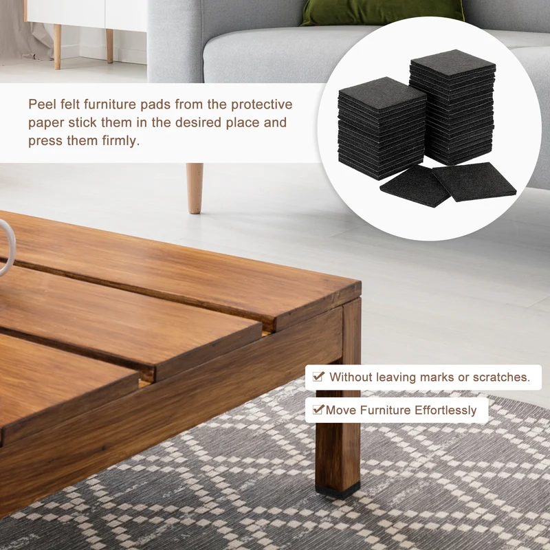 Furniture Pads, 36Pcs 2.5" Square Self Adhesive Felt Furniture Pads (Black)