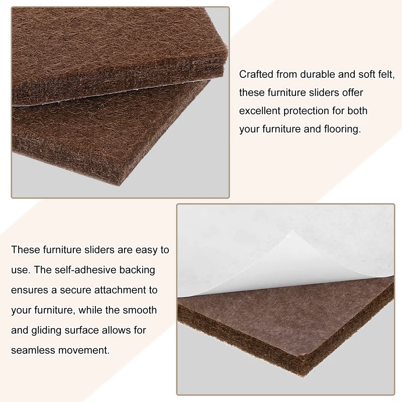 36Pcs Furniture Pads 1.25" Square Self Adhesive Felt Furniture Pads Brown