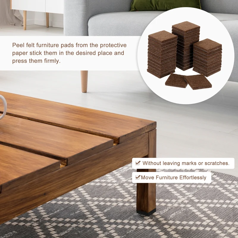 36Pcs Furniture Pads 1.25" Square Self Adhesive Felt Furniture Pads Brown