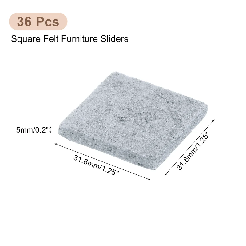 Furniture Pads, 36Pcs 1.25" Square Self Adhesive Felt Furniture Pads (Gray)