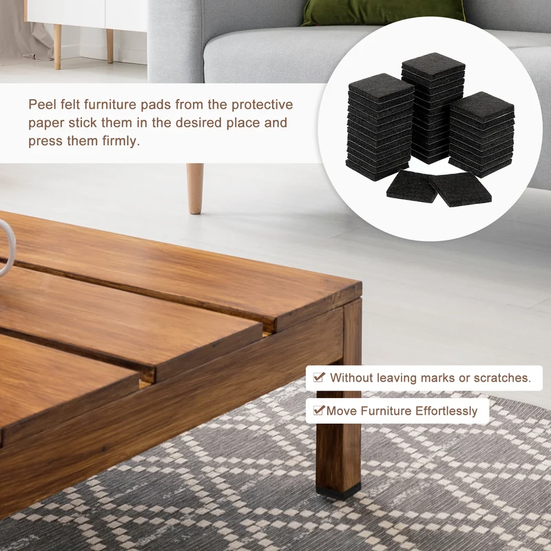 36Pcs Furniture Pads 1.25" Square Self Adhesive Felt Furniture Pads Black