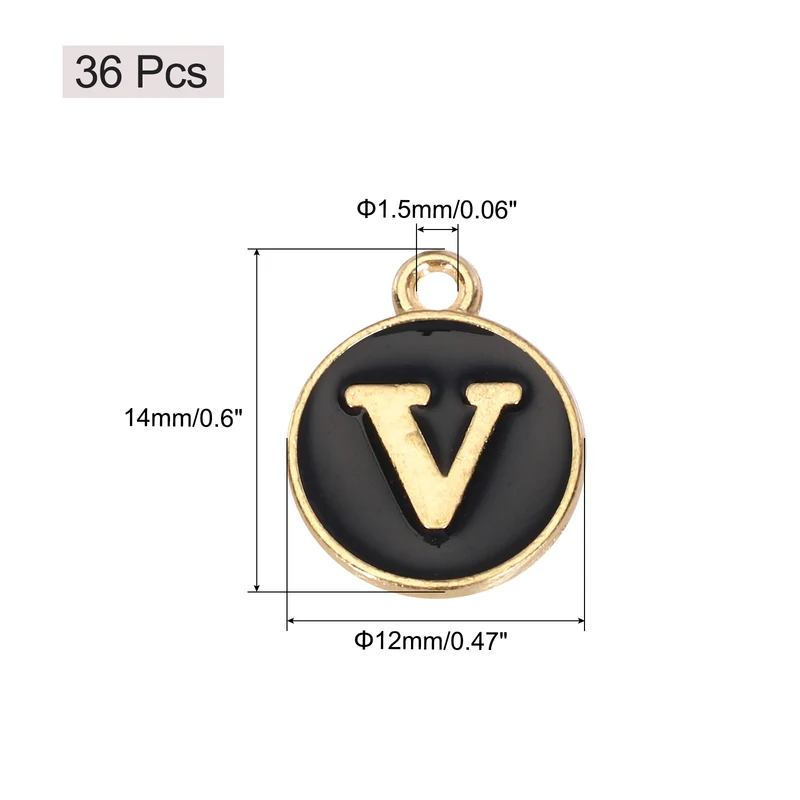 36pcs Letter V Pendants Double Sided Charm Enamel Alphabet Pendant Gold & Black