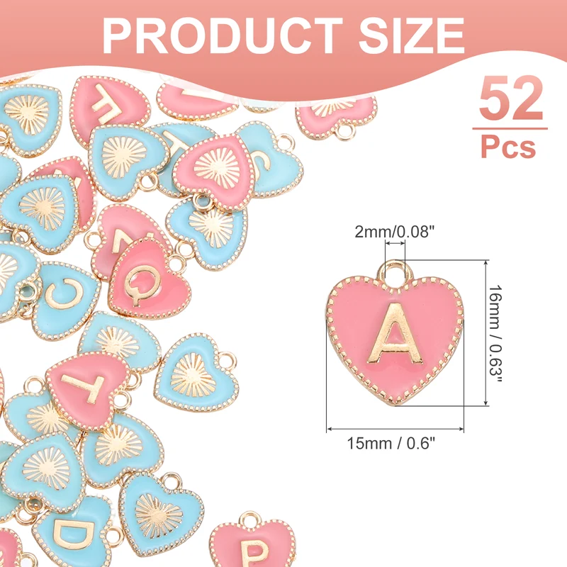 52 Pcs Letter Initial Charm A-Z Heart Letter Charm(Pink, Blue)
