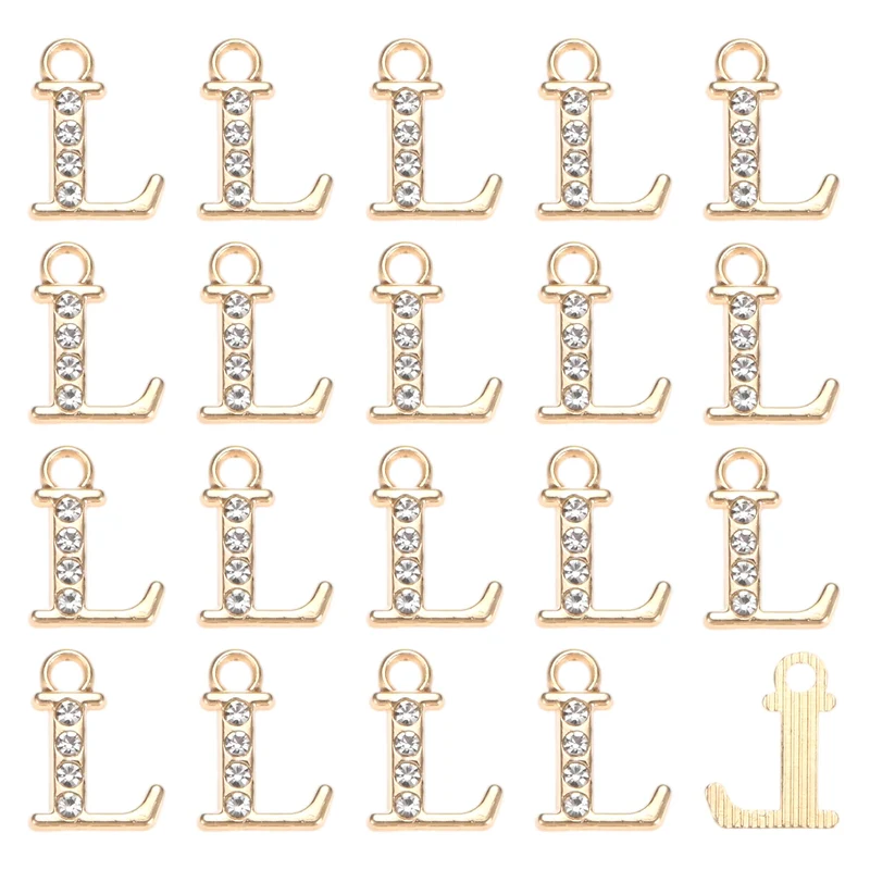 20-Pack 2mm Rhinestone l Letter Charm for DIY Bracelet/Wristbands/Jewelry [Gold]