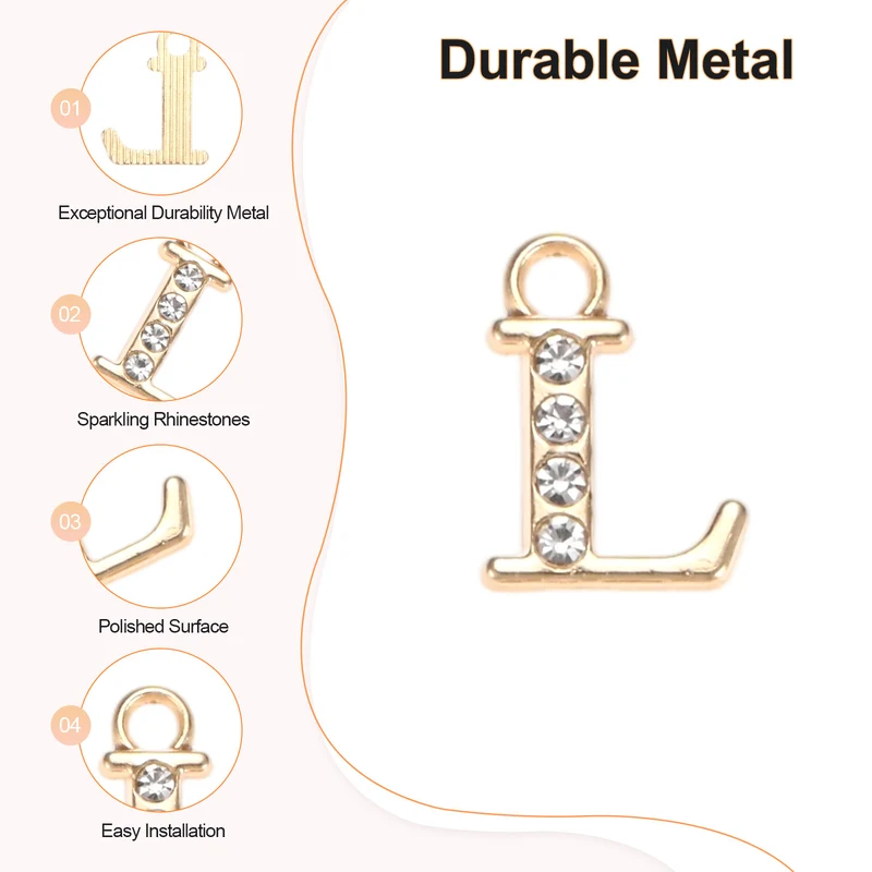20-Pack 2mm Rhinestone l Letter Charm for DIY Bracelet/Wristbands/Jewelry [Gold]