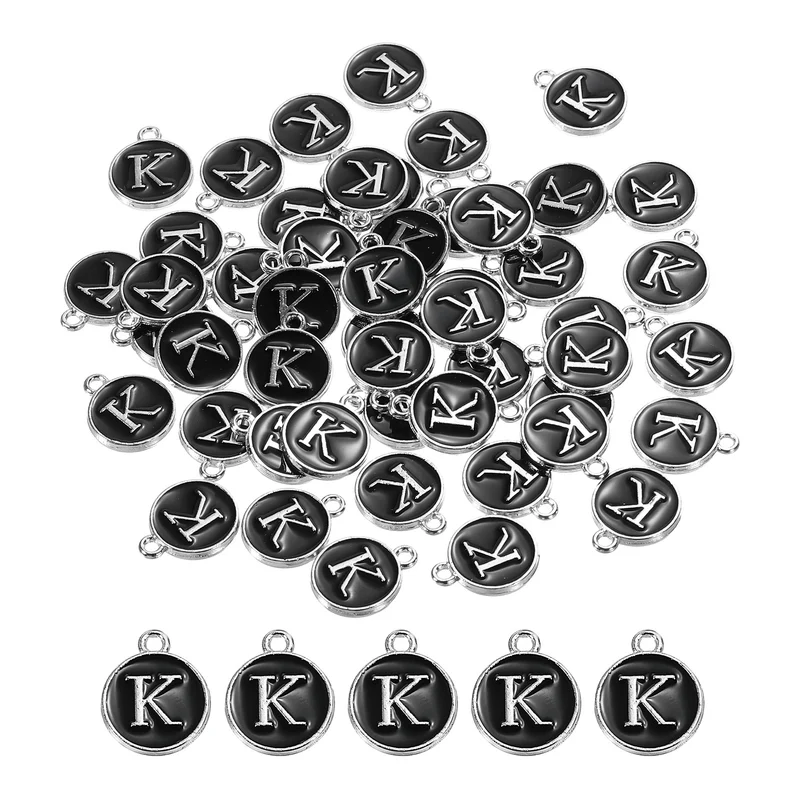 50 Pcs Alphabet K Enamel Letter Charm Enamel Initial Charm Black