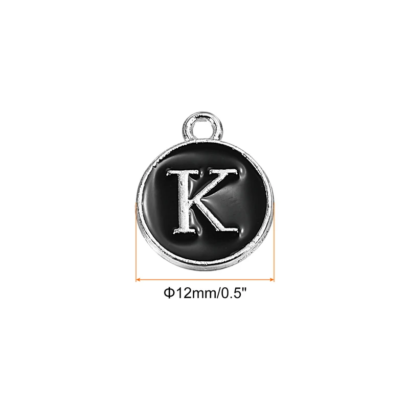 50 Pcs Alphabet K Enamel Letter Charm Enamel Initial Charm Black
