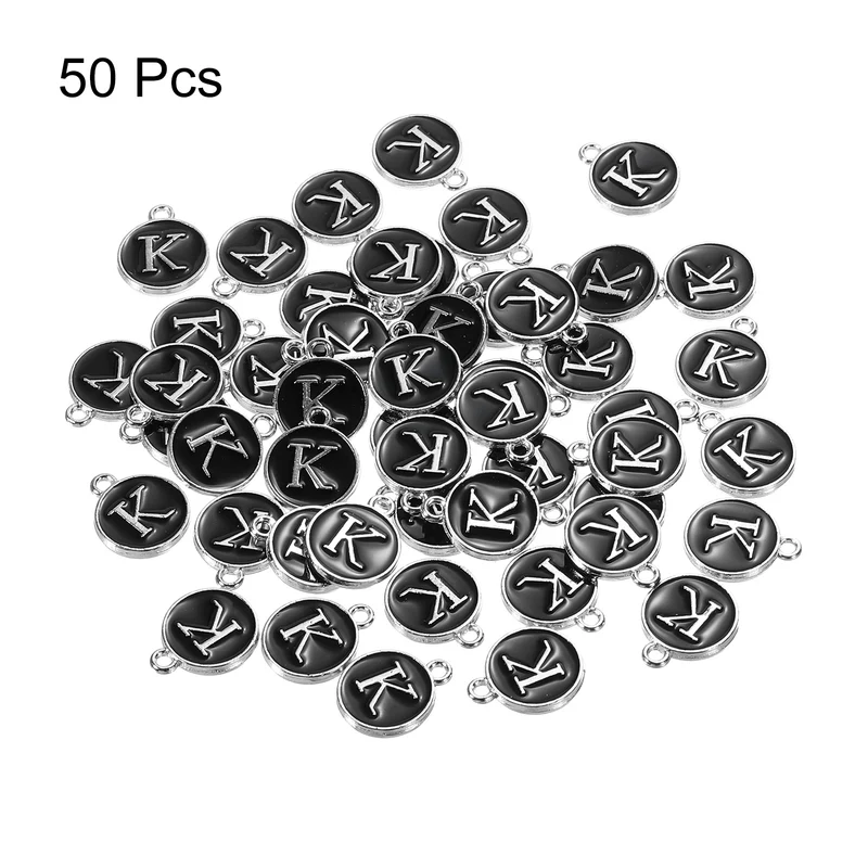50 Pcs Alphabet K Enamel Letter Charm Enamel Initial Charm Black