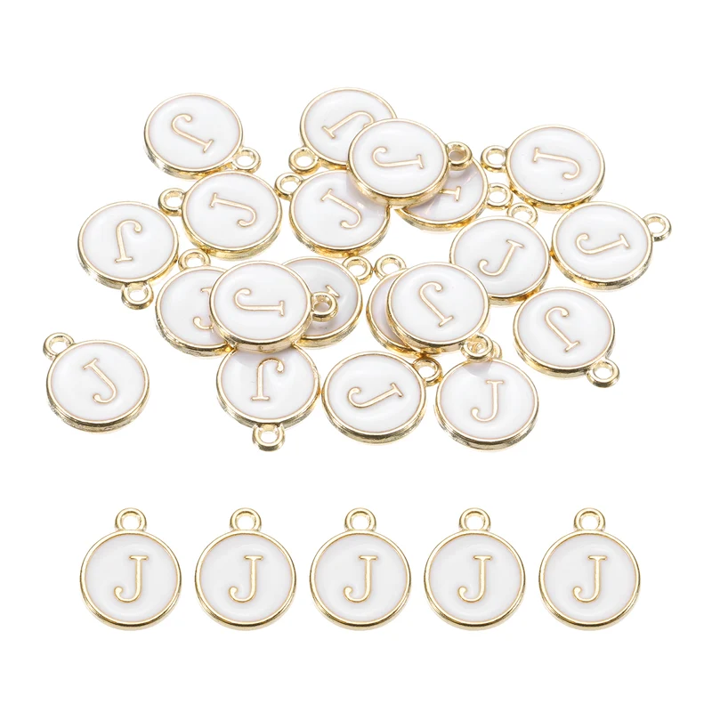 Alphabet J Letter Charm Double Sided Enamel Alphabet Pendant White 20 Pcs