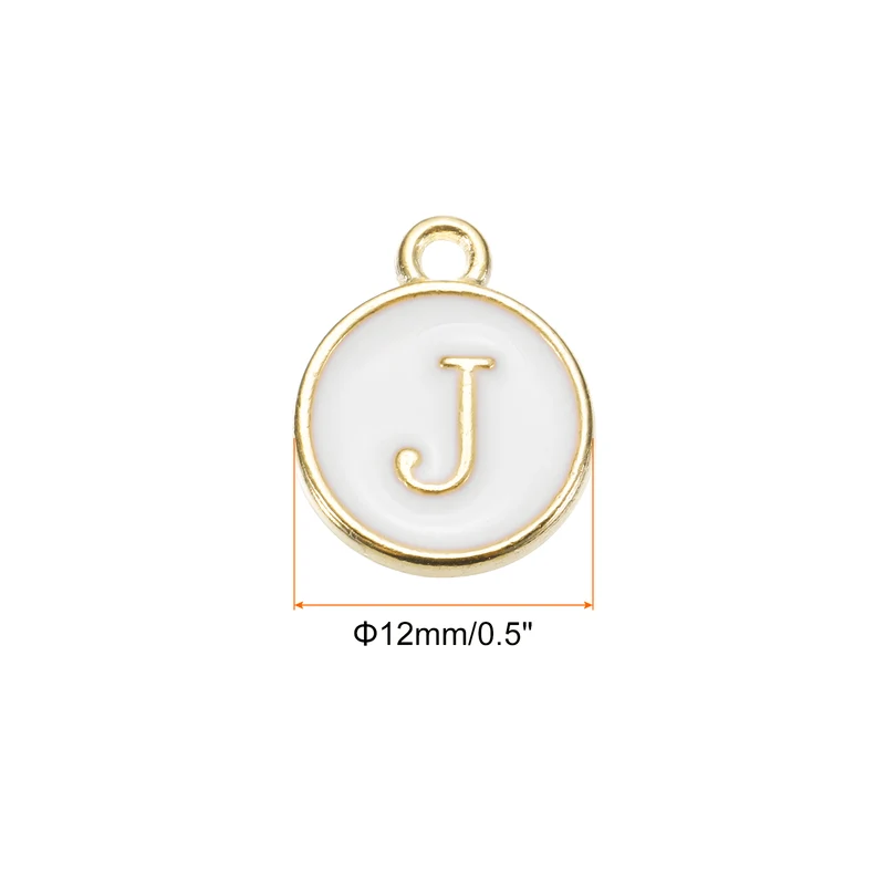 Alphabet J Letter Charm Double Sided Enamel Alphabet Pendant White 20 Pcs
