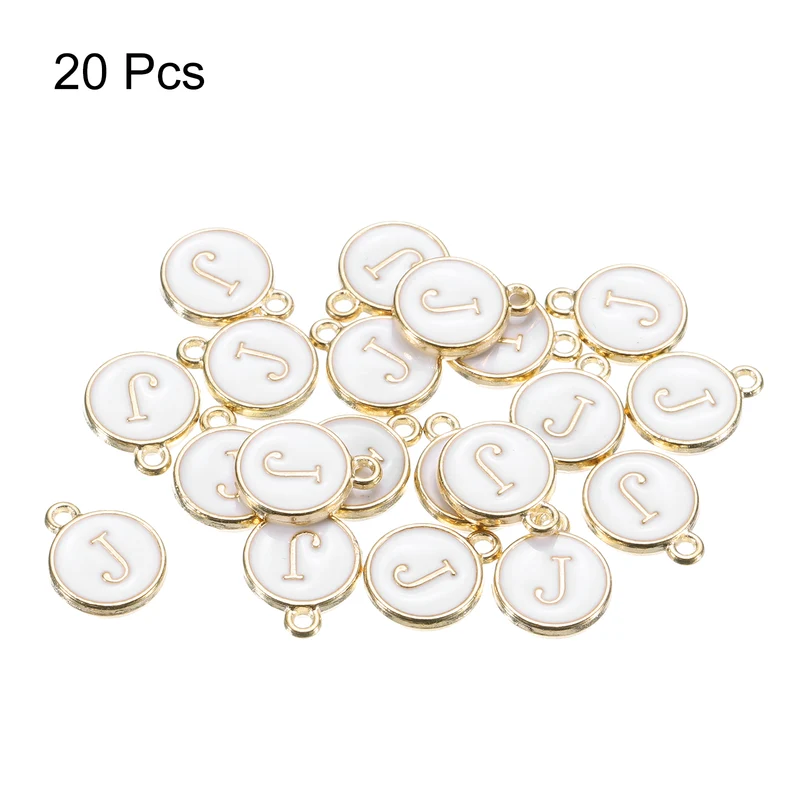 Alphabet J Letter Charm Double Sided Enamel Alphabet Pendant White 20 Pcs