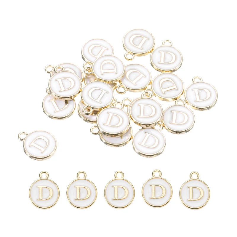 Alphabet D Letter Charm Double Sided Enamel Alphabet Pendant White 20 Pcs