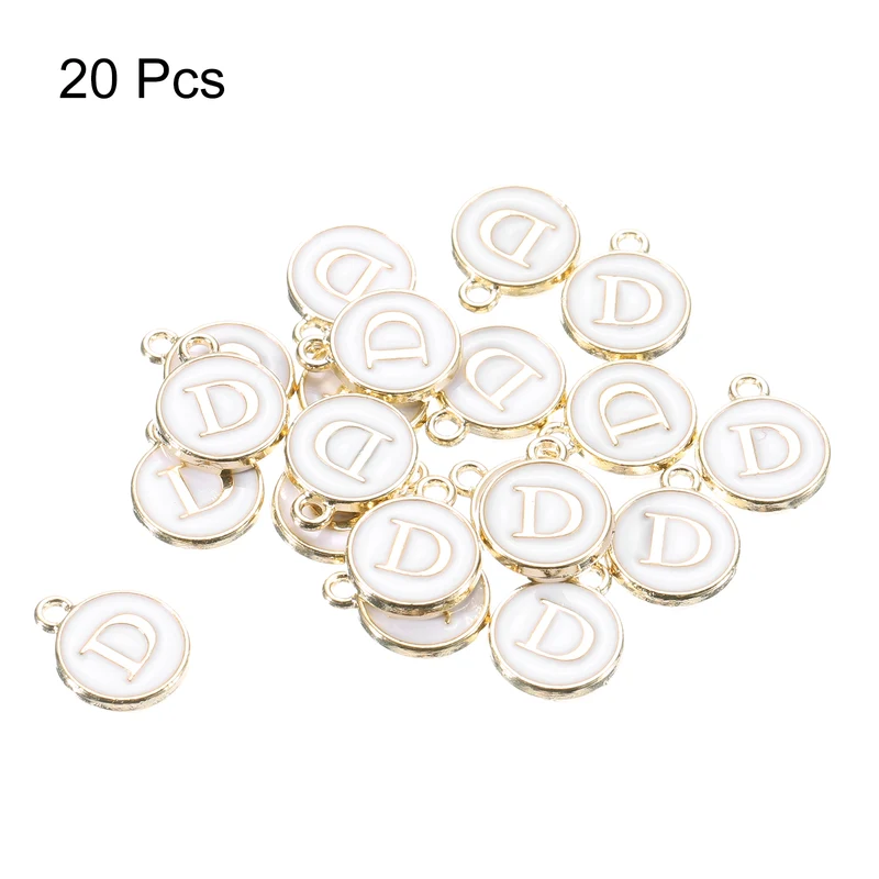 Alphabet D Letter Charm Double Sided Enamel Alphabet Pendant White 20 Pcs